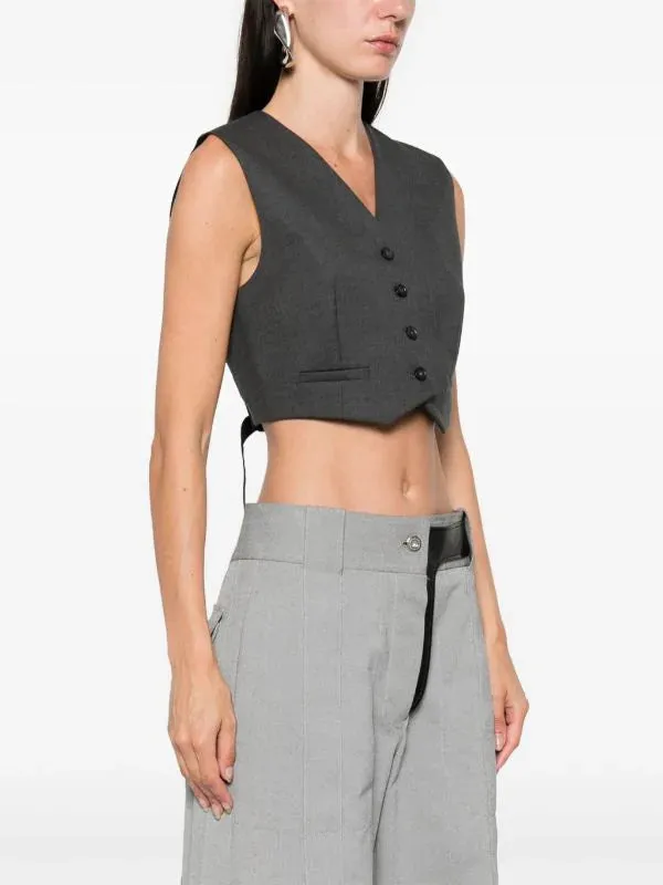 Adesso Cropped Stretch Wool Waistcoat in Grey