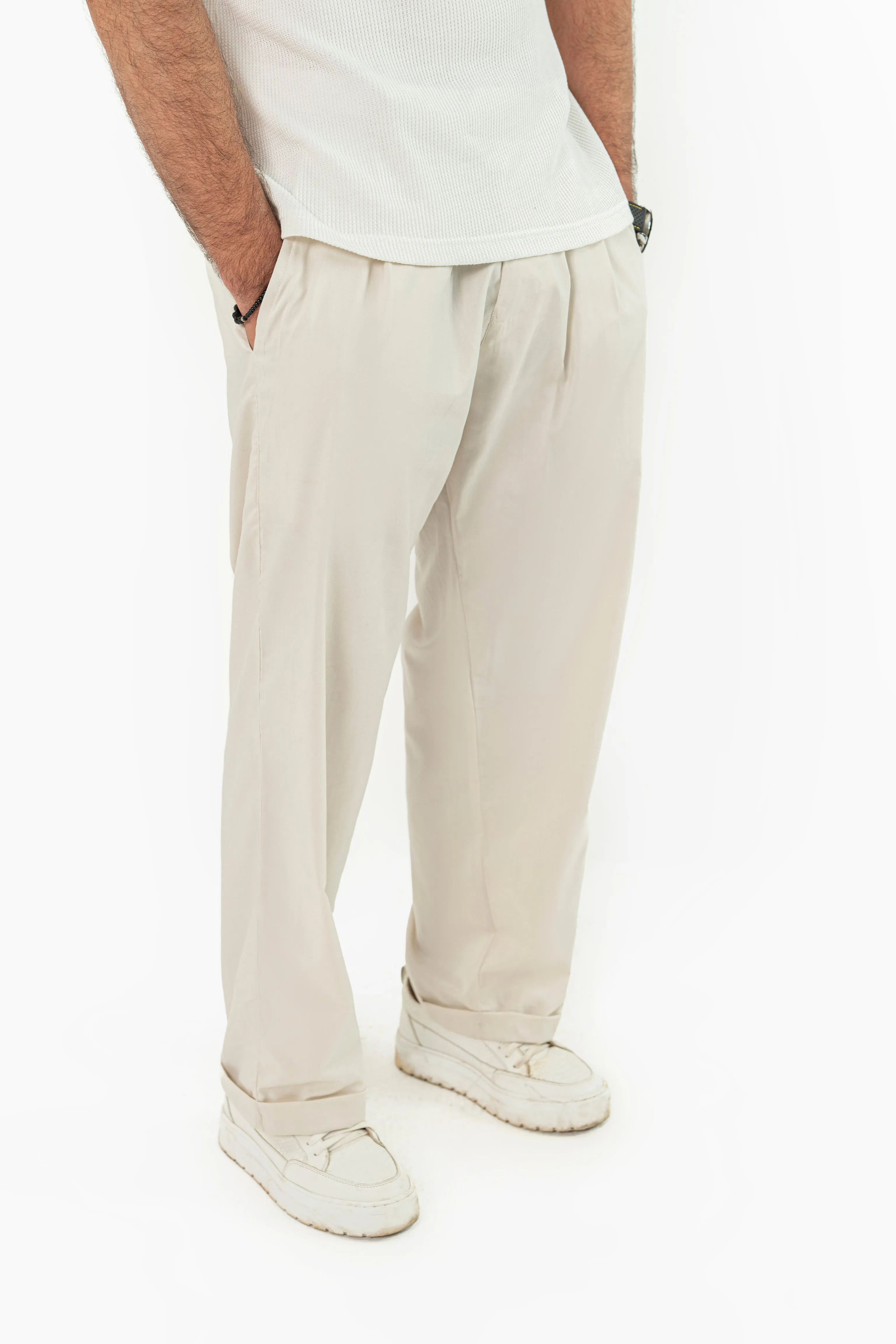 Beige Pleated Pants