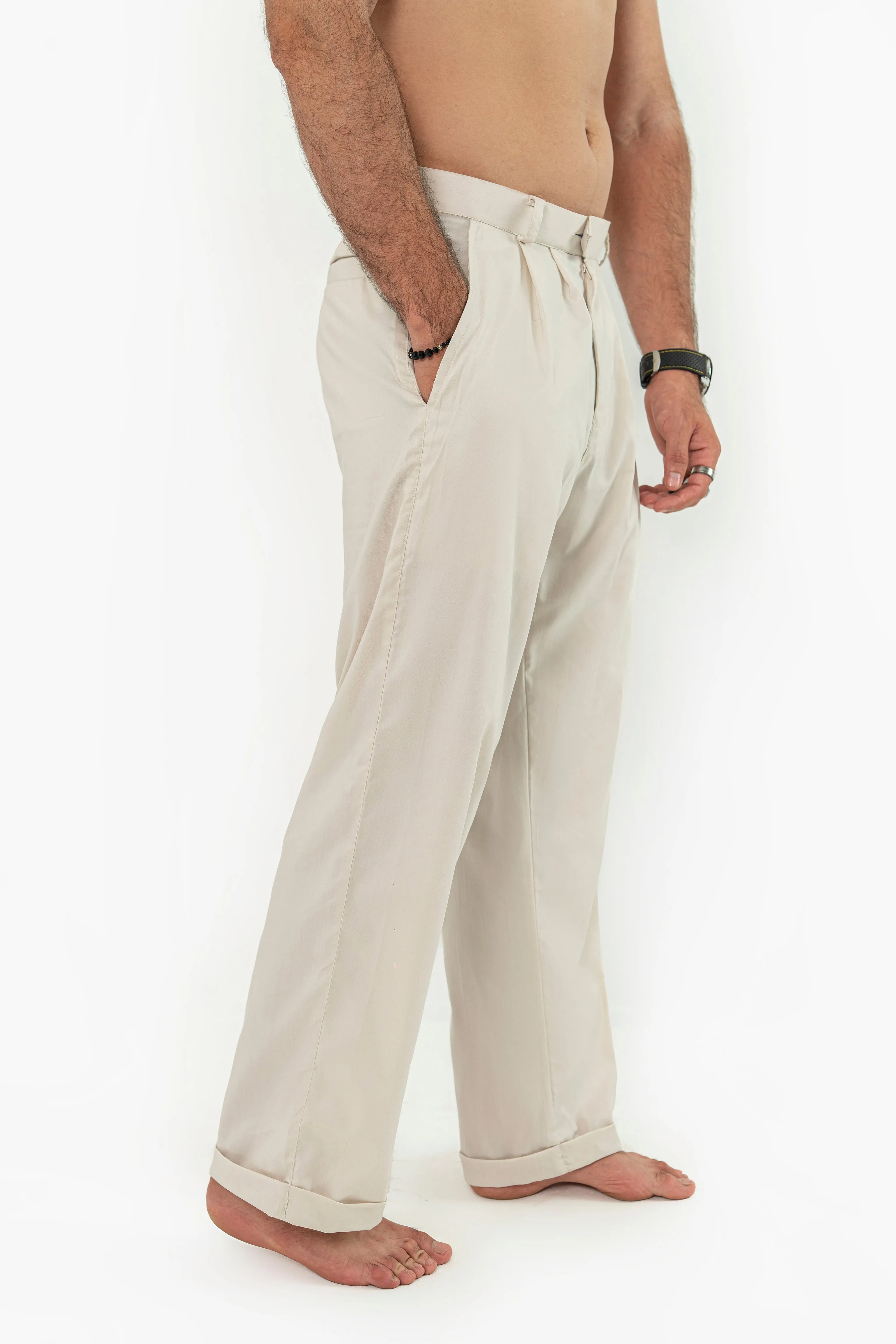 Beige Pleated Pants