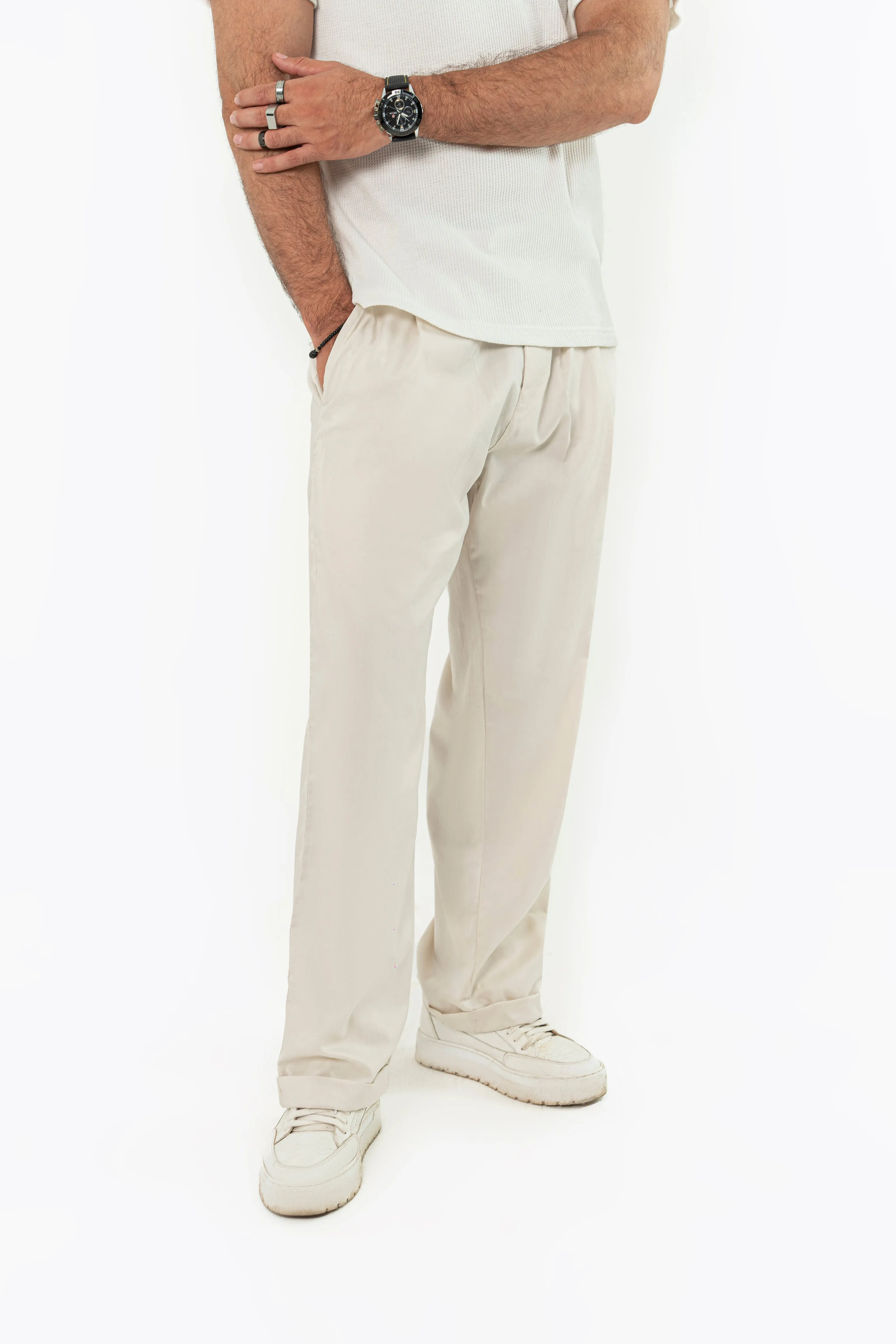 Beige Pleated Pants