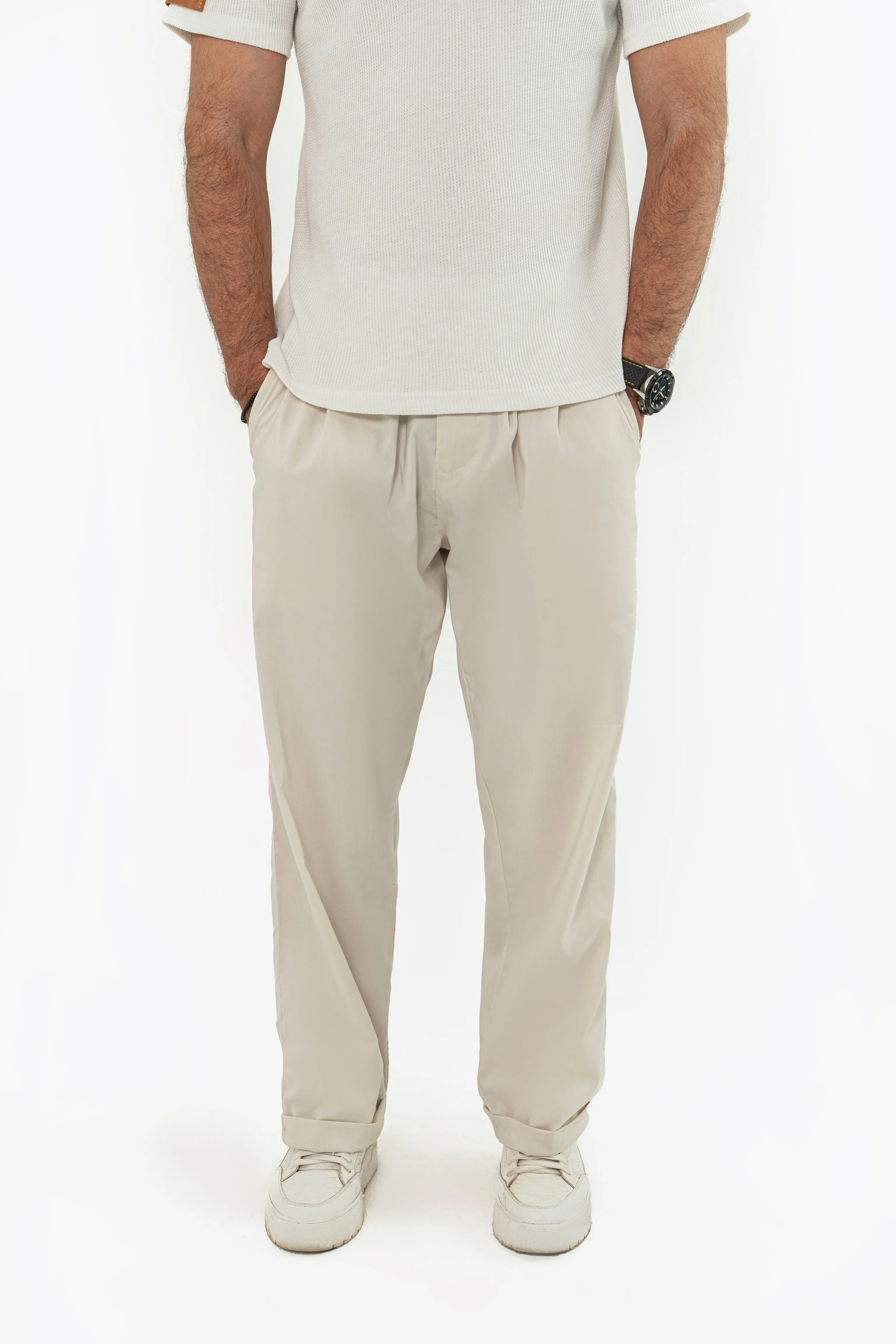 Beige Pleated Pants