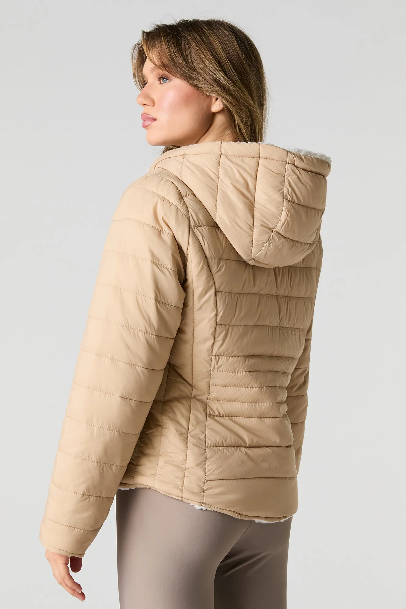 Blouson bouffant réversible en nylon et Sherpa