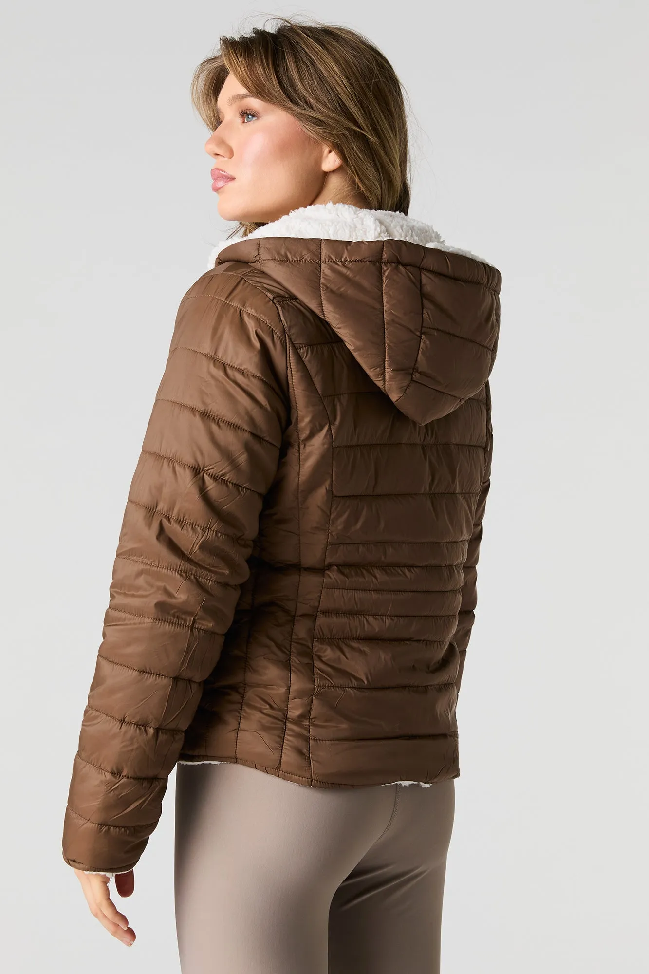 Blouson bouffant réversible en nylon et Sherpa