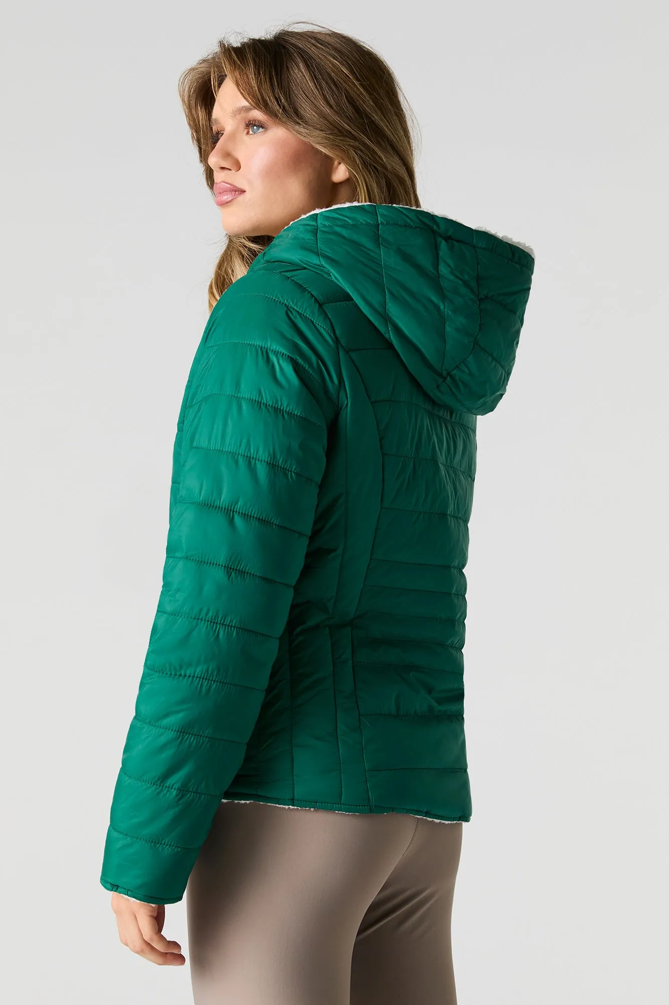 Blouson bouffant réversible en nylon et Sherpa