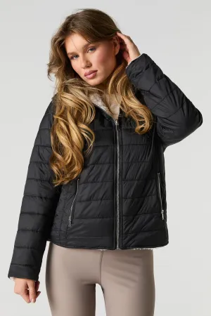 Blouson bouffant réversible en nylon et Sherpa