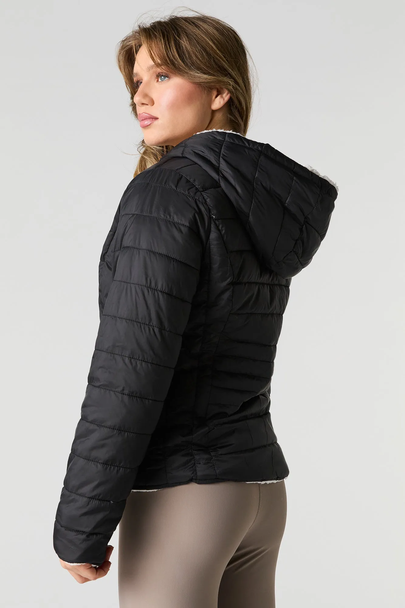 Blouson bouffant réversible en nylon et Sherpa