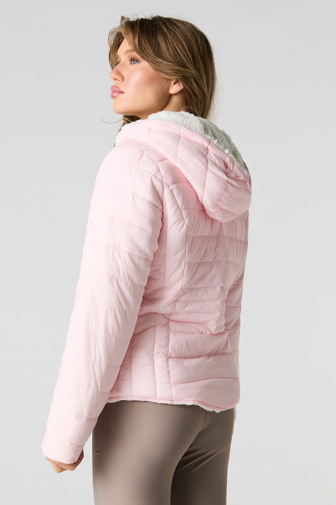 Blouson bouffant réversible en nylon et Sherpa