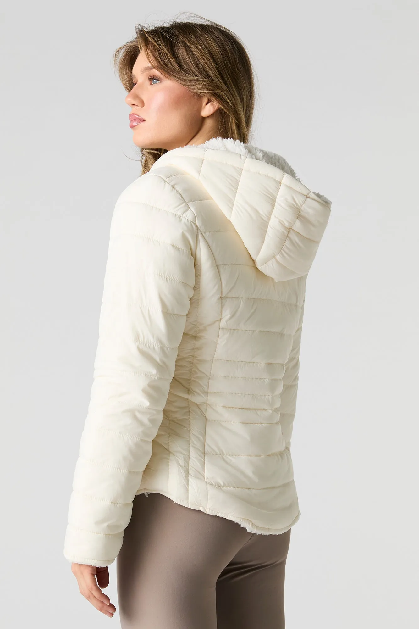 Blouson bouffant réversible en nylon et Sherpa