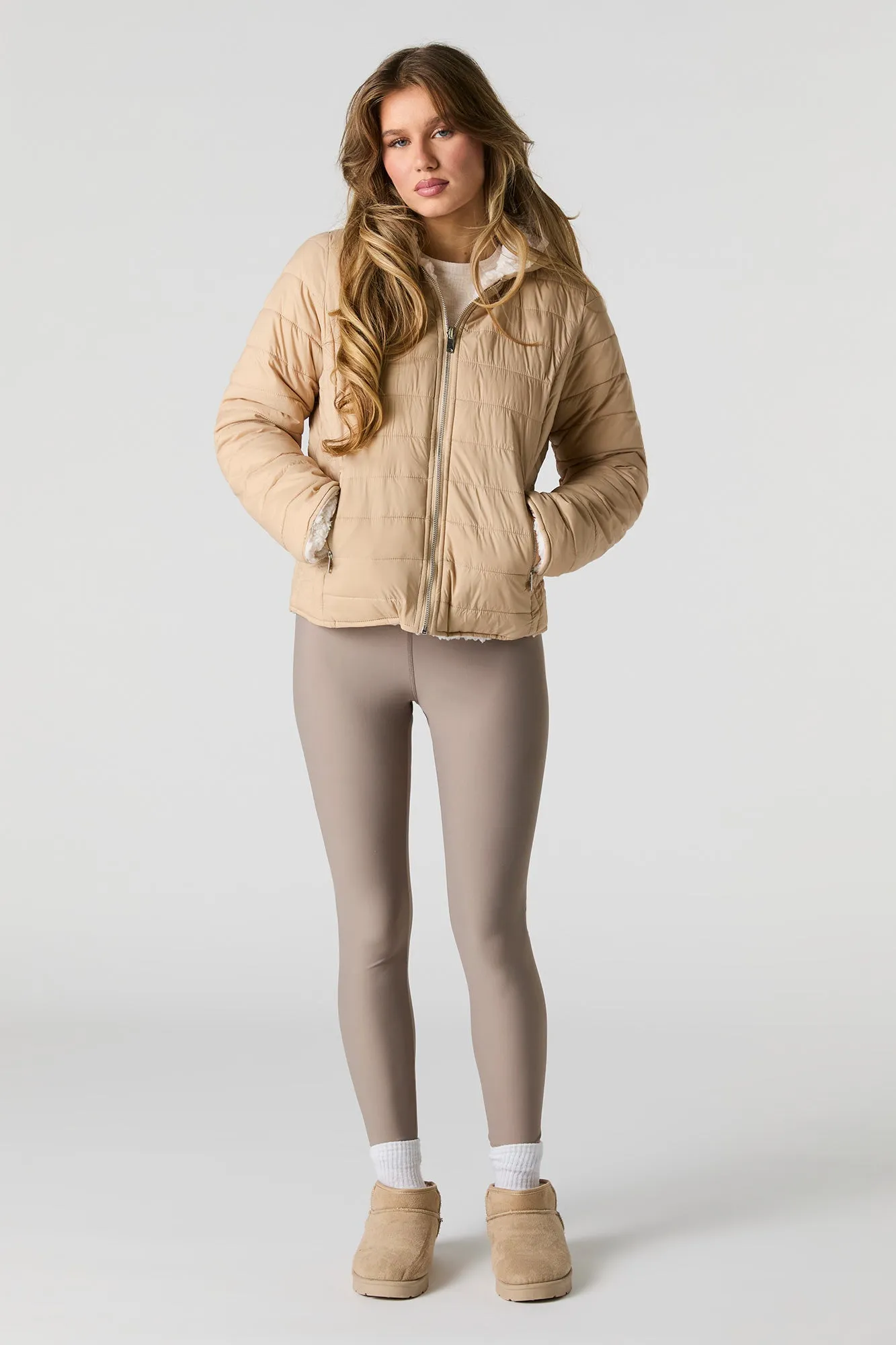 Blouson bouffant réversible en nylon et Sherpa