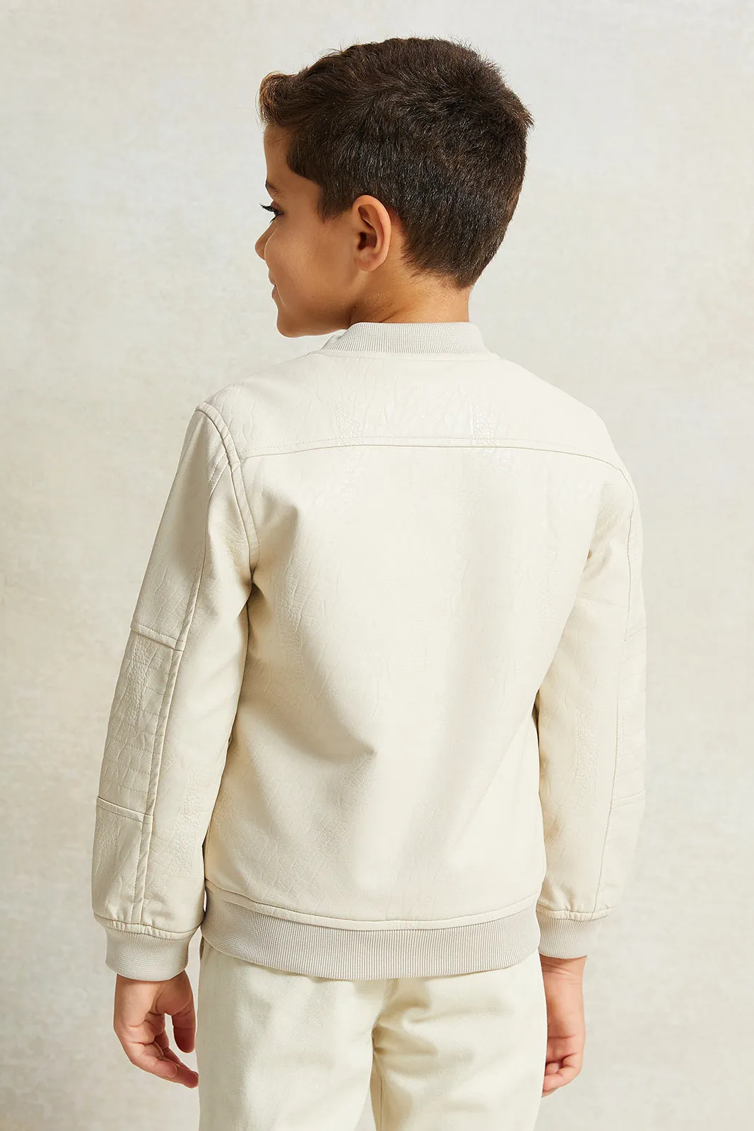 Boys Beige Bomber Jacket