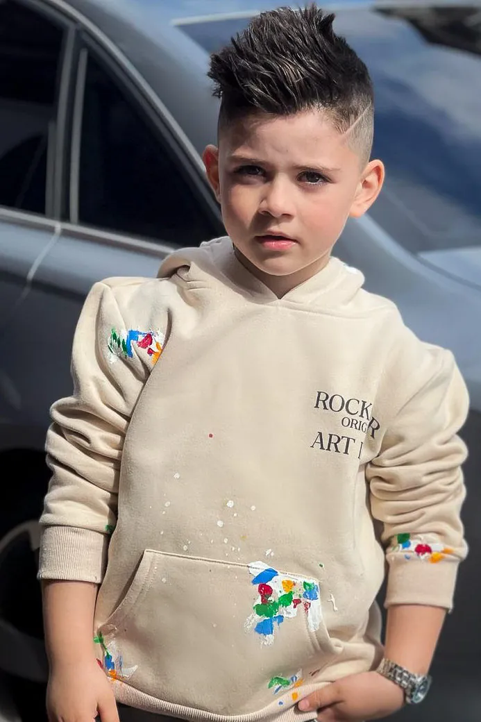 Boys Rockstar Art Dist. Beige Graphic Hoodie