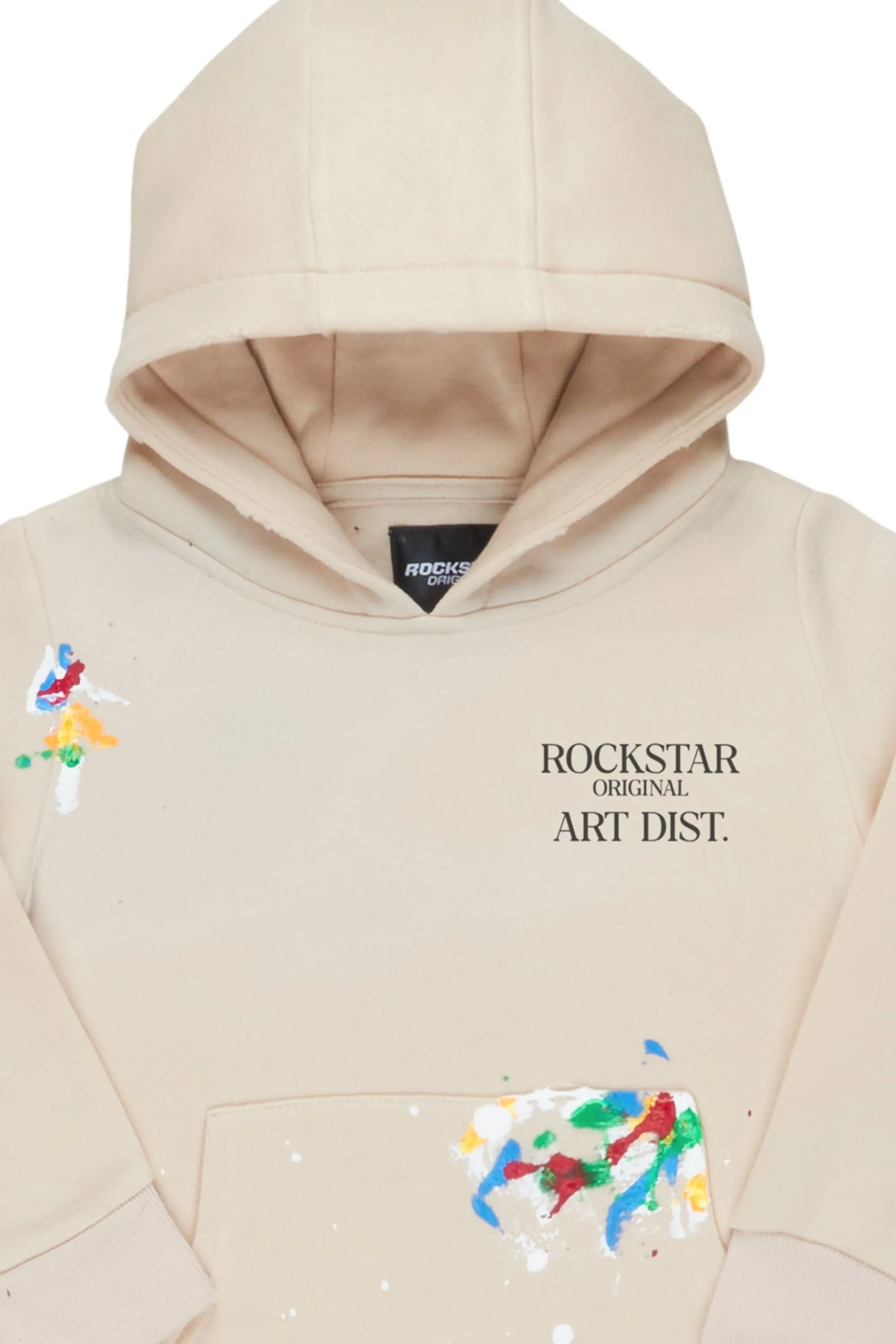 Boys Rockstar Art Dist. Beige Graphic Hoodie