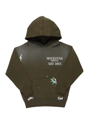 Boys Rockstar Art Dist. Dark Green Graphic Hoodie