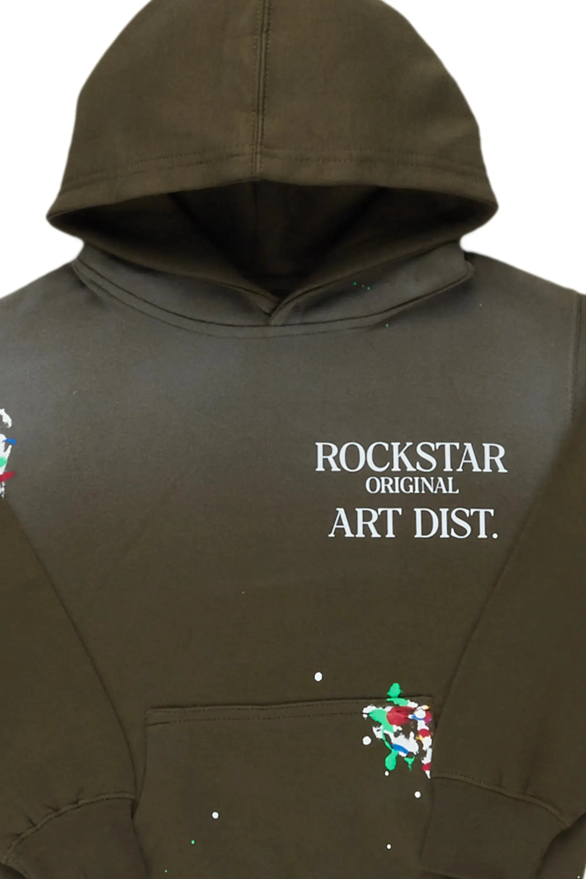 Boys Rockstar Art Dist. Dark Green Graphic Hoodie