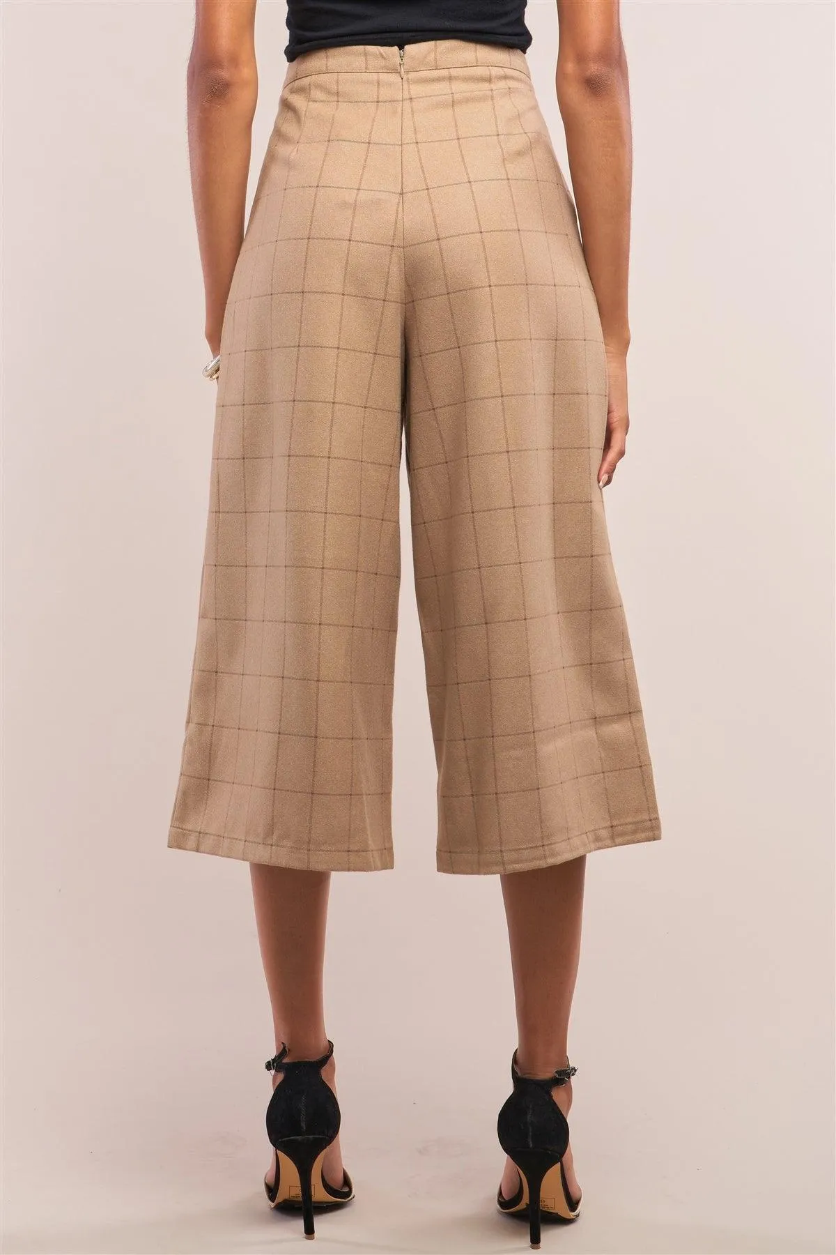 Camel Plaid Checkered Pleated Wide Leg Pants /1-1-3