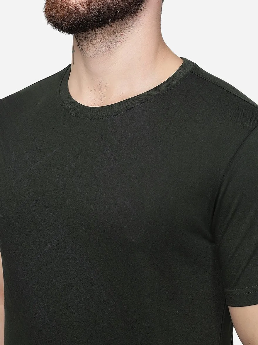 Forest Green Printed Slim Fit T-Shirt | Greenfibre