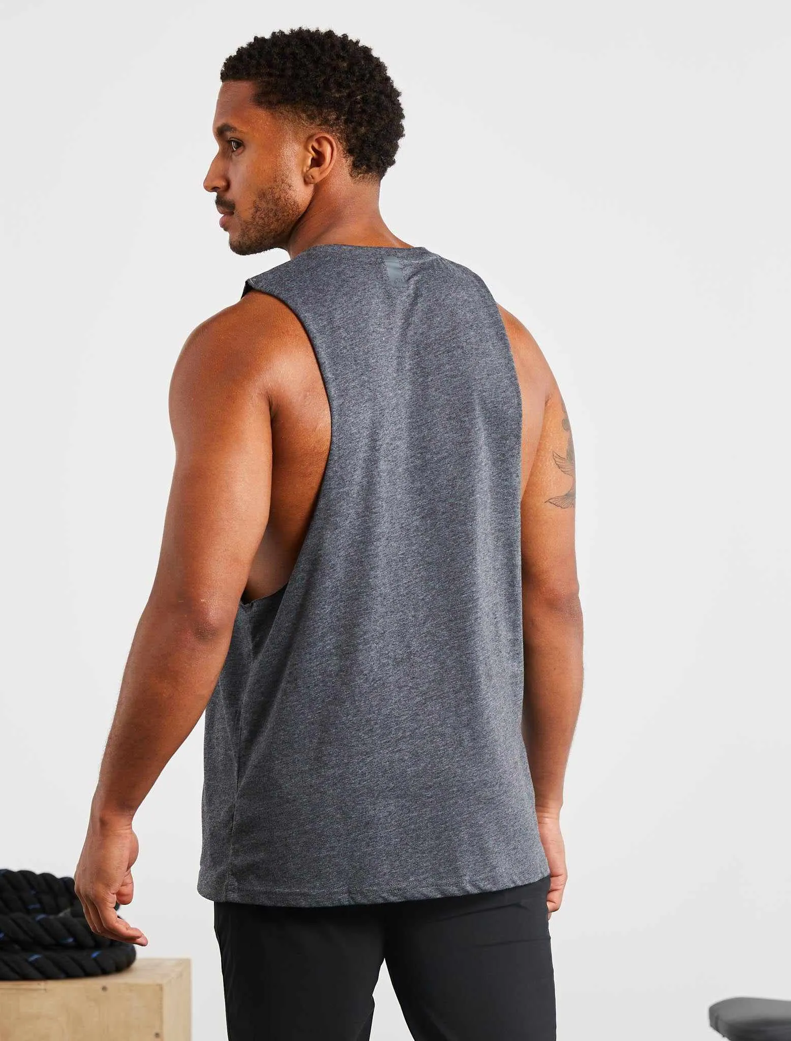 Graphic Drop Arm Tank - Charcoal Marl