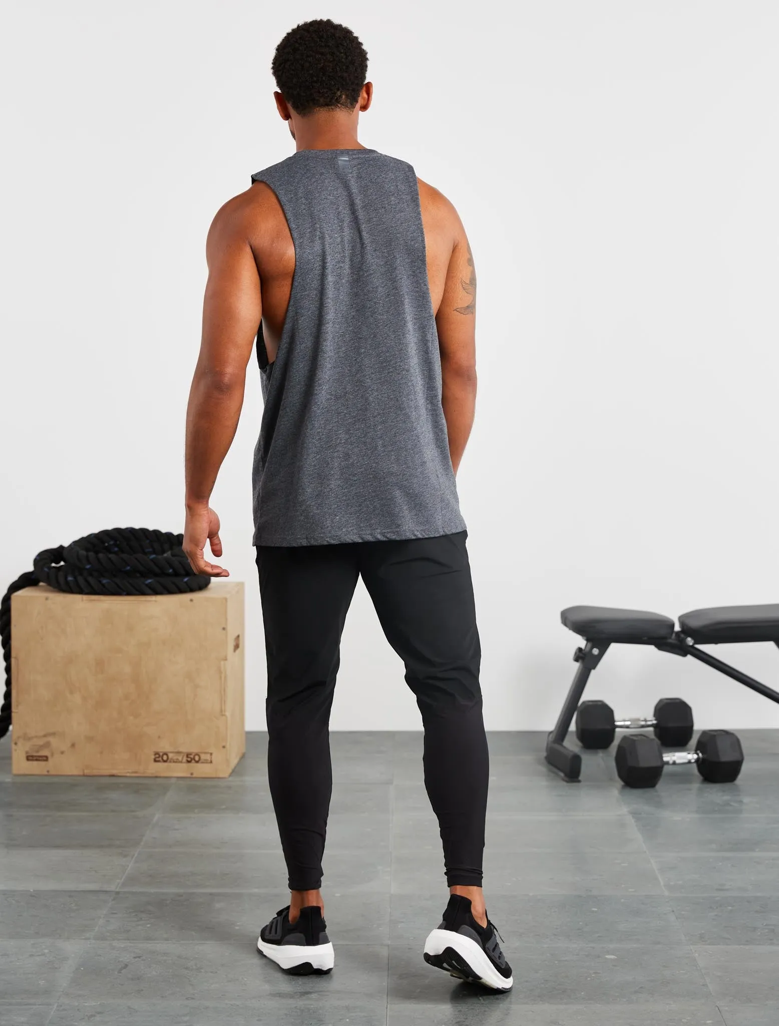 Graphic Drop Arm Tank - Charcoal Marl