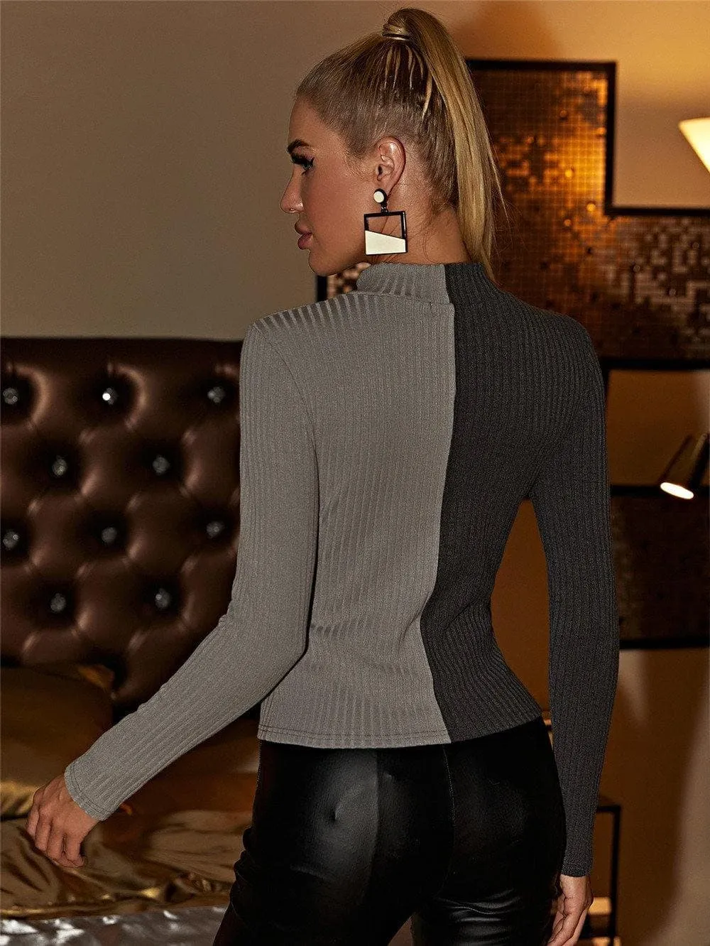 half-high neck long-sleeved slim sweater