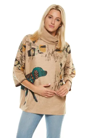 Inoah - Wonder Molly, 3/4 Sleeve Turtleneck Wearable Art Colorful Printed Tunic