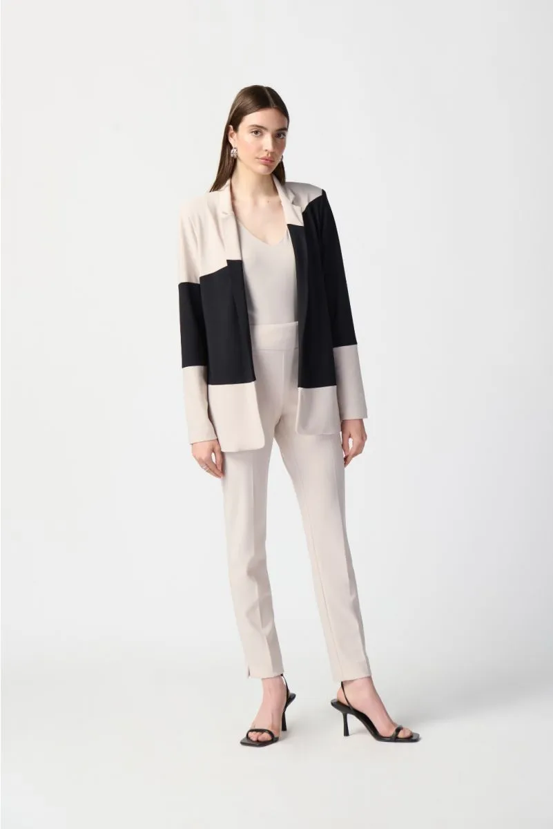 Joseph Ribkoff Moonstone/Black Two-Tone Color Block Open Front Blazer Jacket 241298