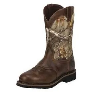 Justin Men's (WK4675) Stampede Work Boot w/ J-Flex 11" Waterproof Denier Realtree Camo Round Toe Pull-On