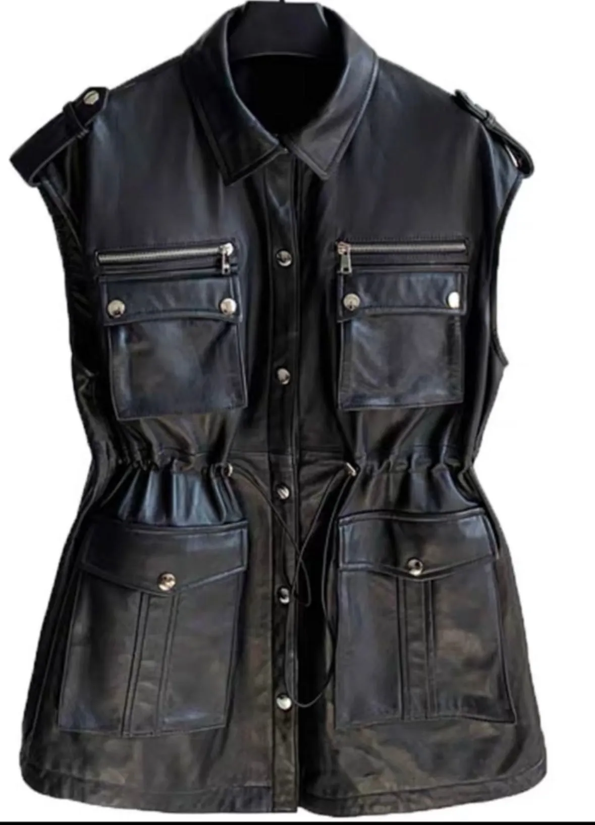 Leather Vest with Elastic Waist