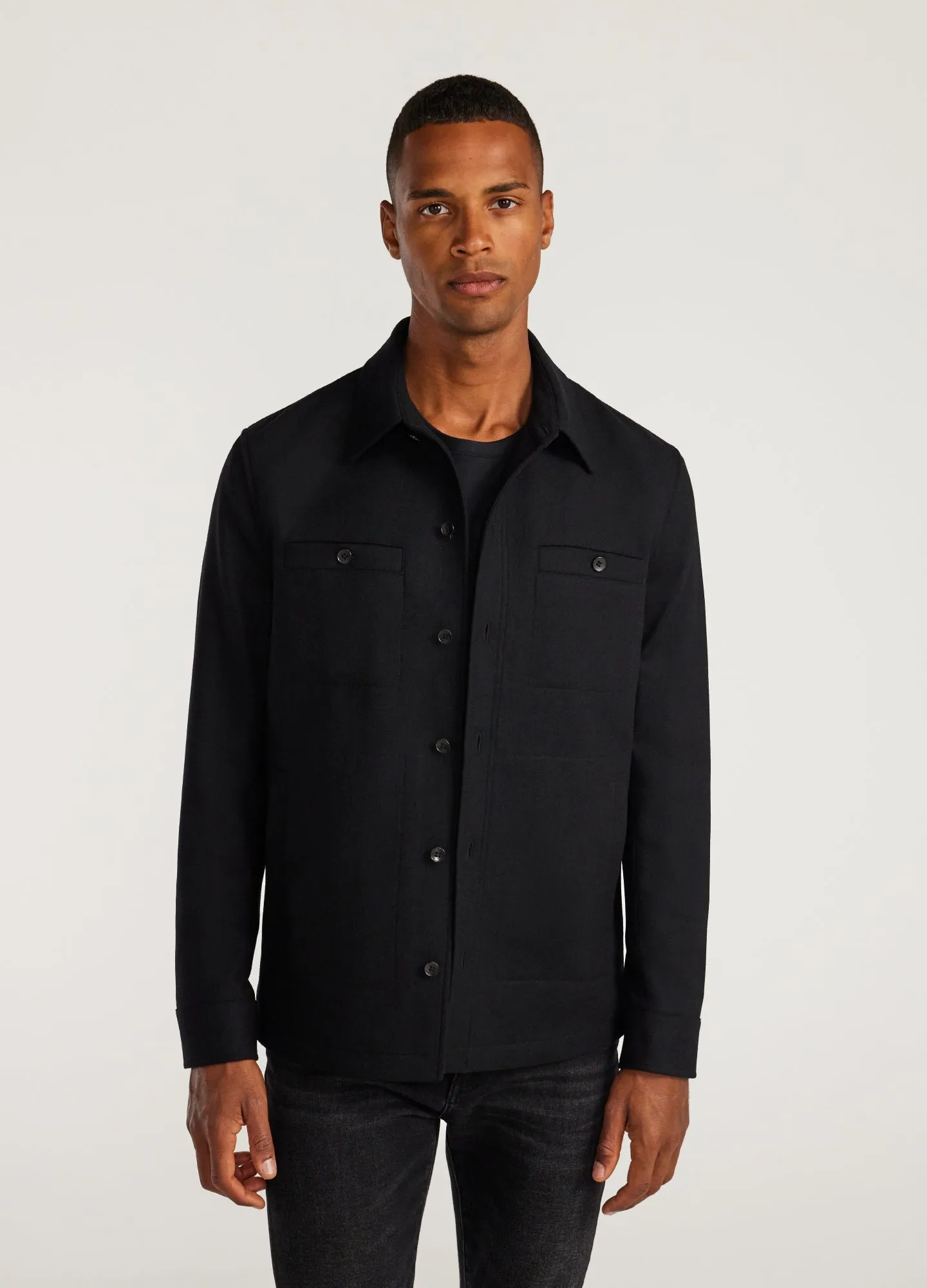 Lined Wool Shirt Jacket Black