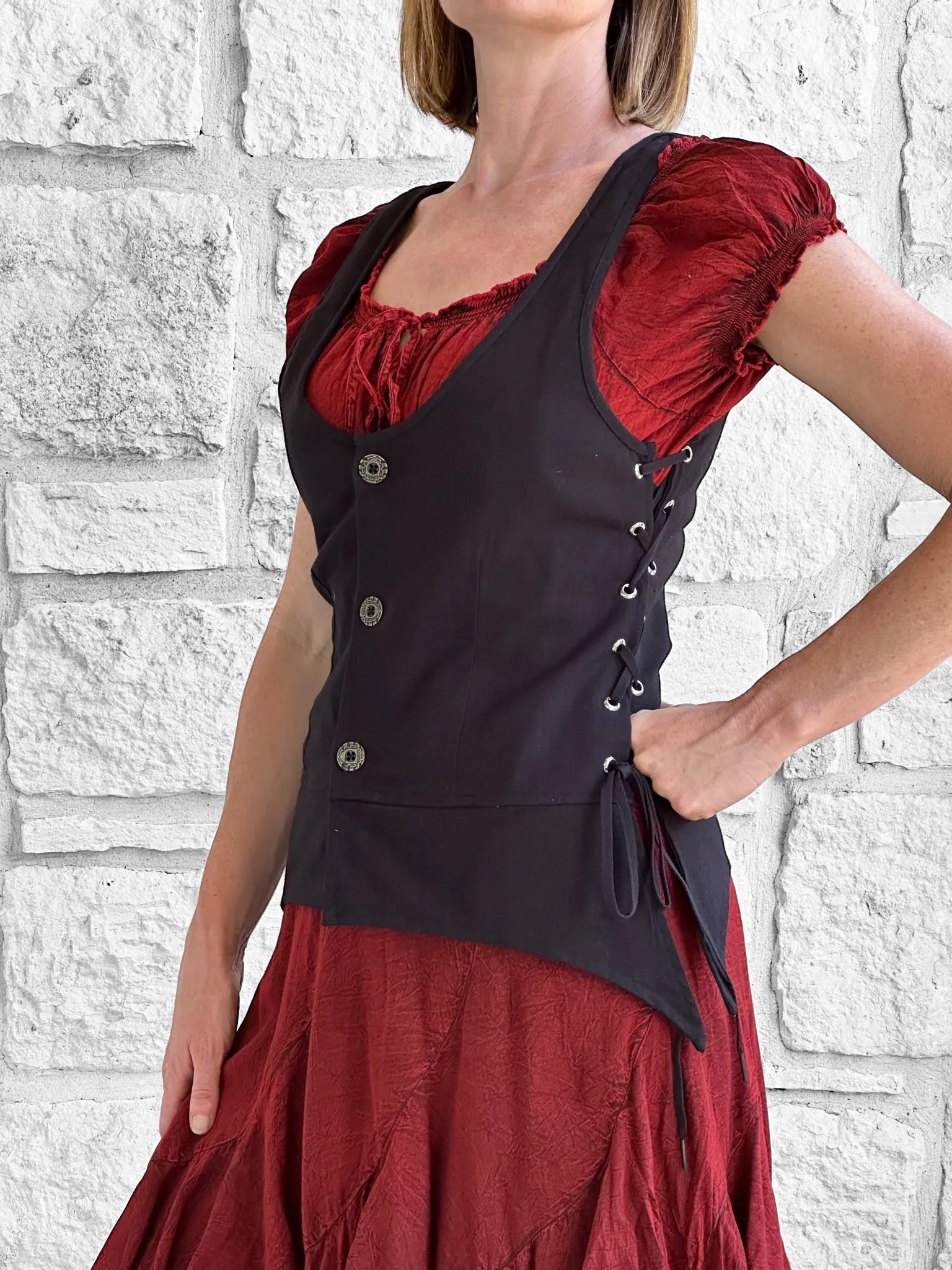 'Long Petal Vest' Viking Bodice - Cotton Black