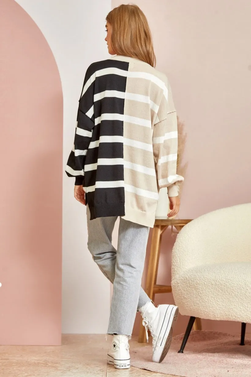 Not Playing Games Striped Sweater - Black/Oatmeal