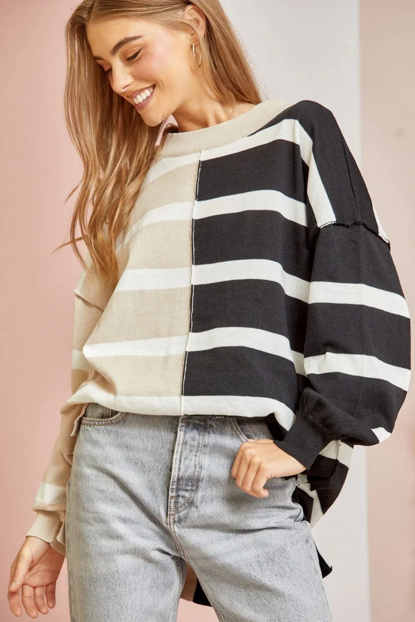 Not Playing Games Striped Sweater - Black/Oatmeal