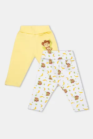 Oh Baby Cotton Interlock Knit Animal Print Pant Pack Of - 2 - Yellow & Assorted - Tr03