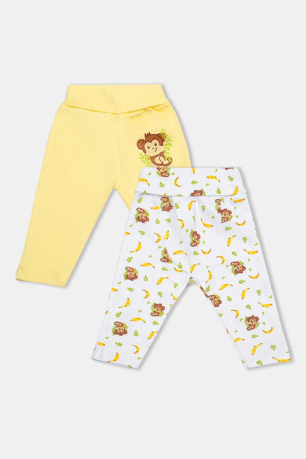 Oh Baby Cotton Interlock Knit Animal Print Pant Pack Of - 2 - Yellow & Assorted - Tr03