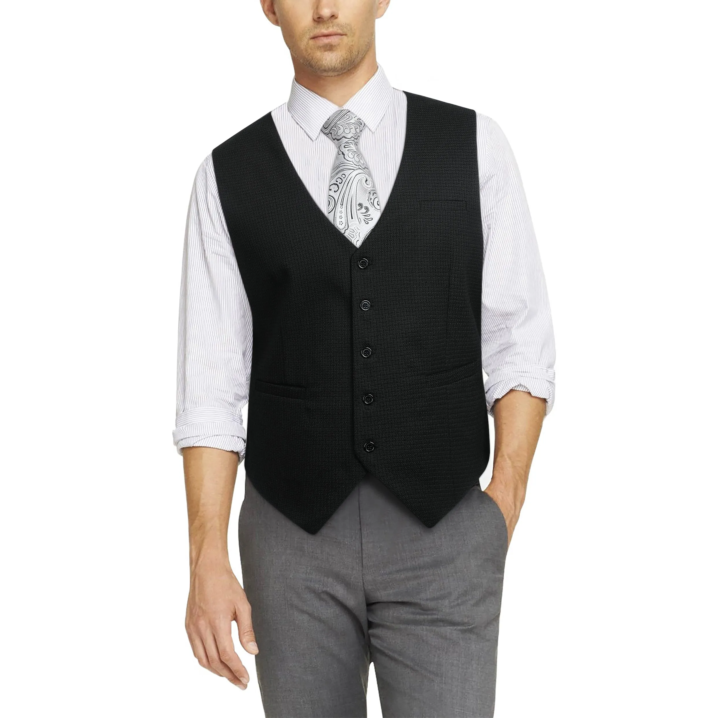 Plaid Slim Suit Vest - A1-BLACK