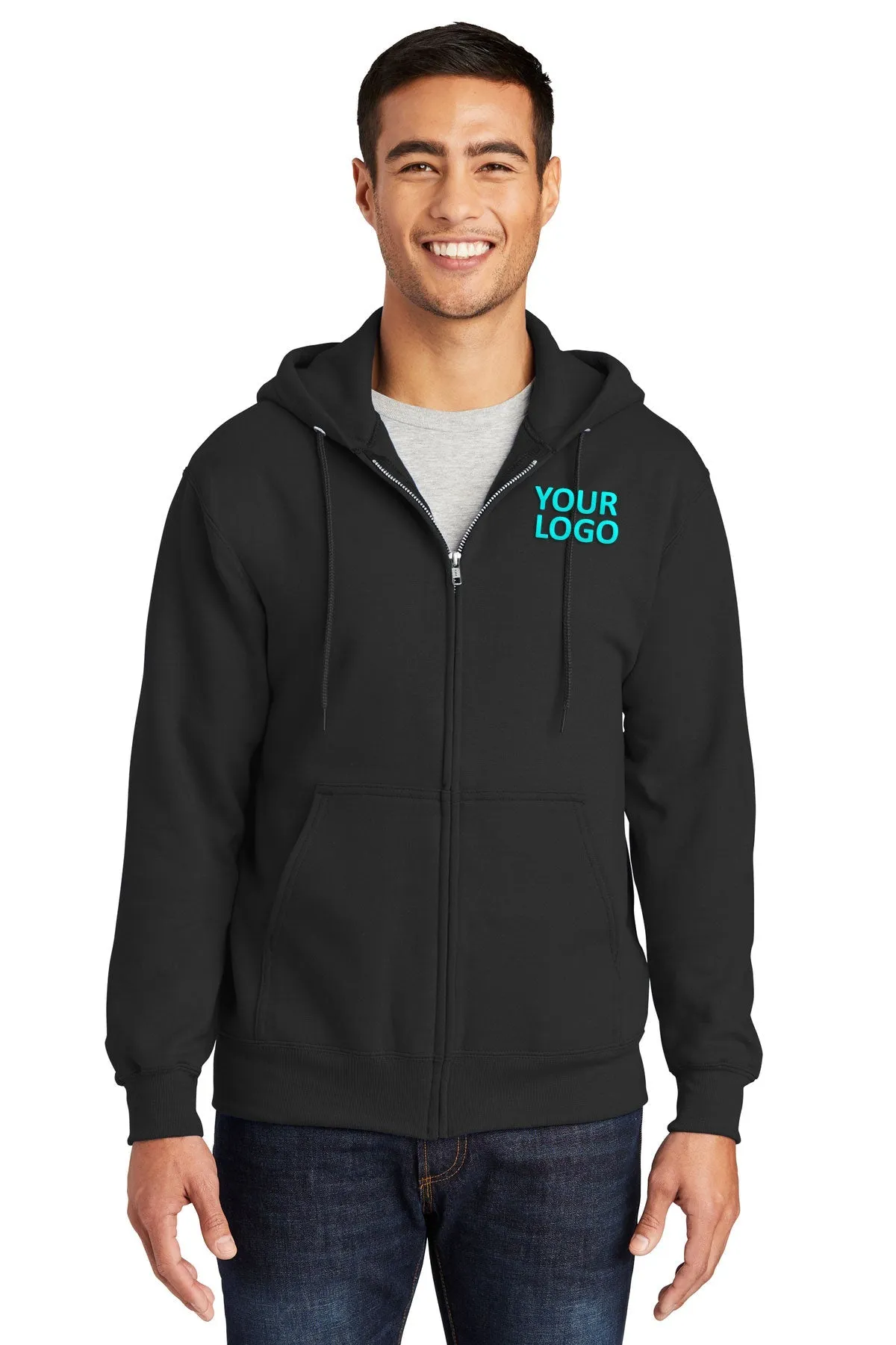 Port & Company Essential Fleece Customized Zip Hoodies, Jet Black