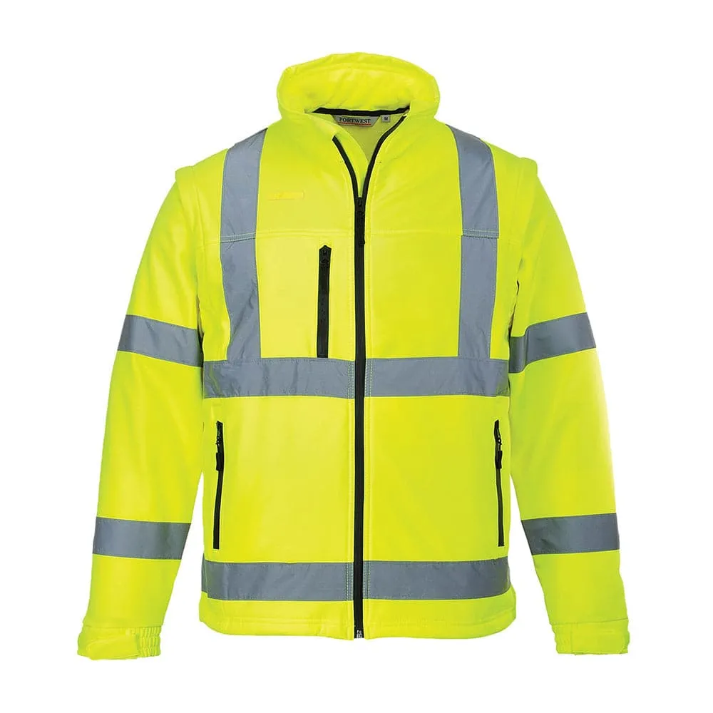 Portwest S428 Hi-Vis Softshell 3 in 1 Water Resistant Jacket Gilet Detachable Sleeves