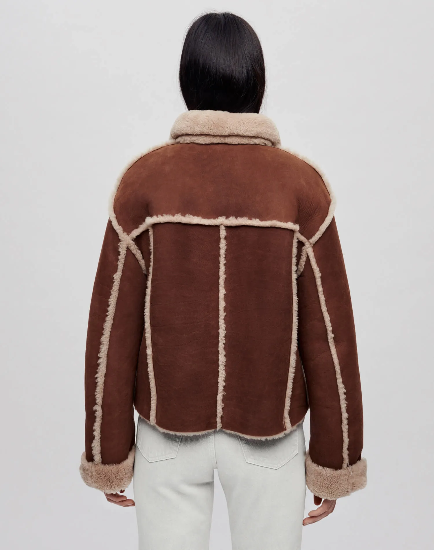 Reversible Shearling Boxy Jacket - Espresso Shearling