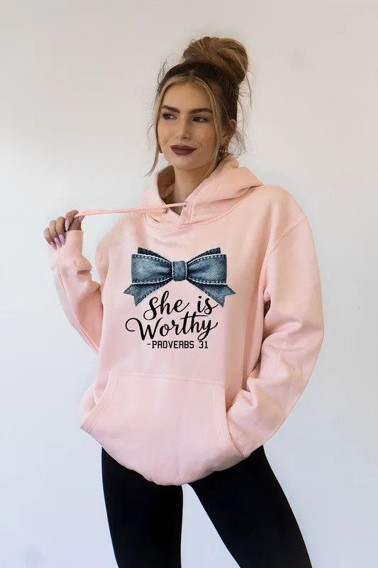 She is Worthy - Graphic Inspirational Hoodie