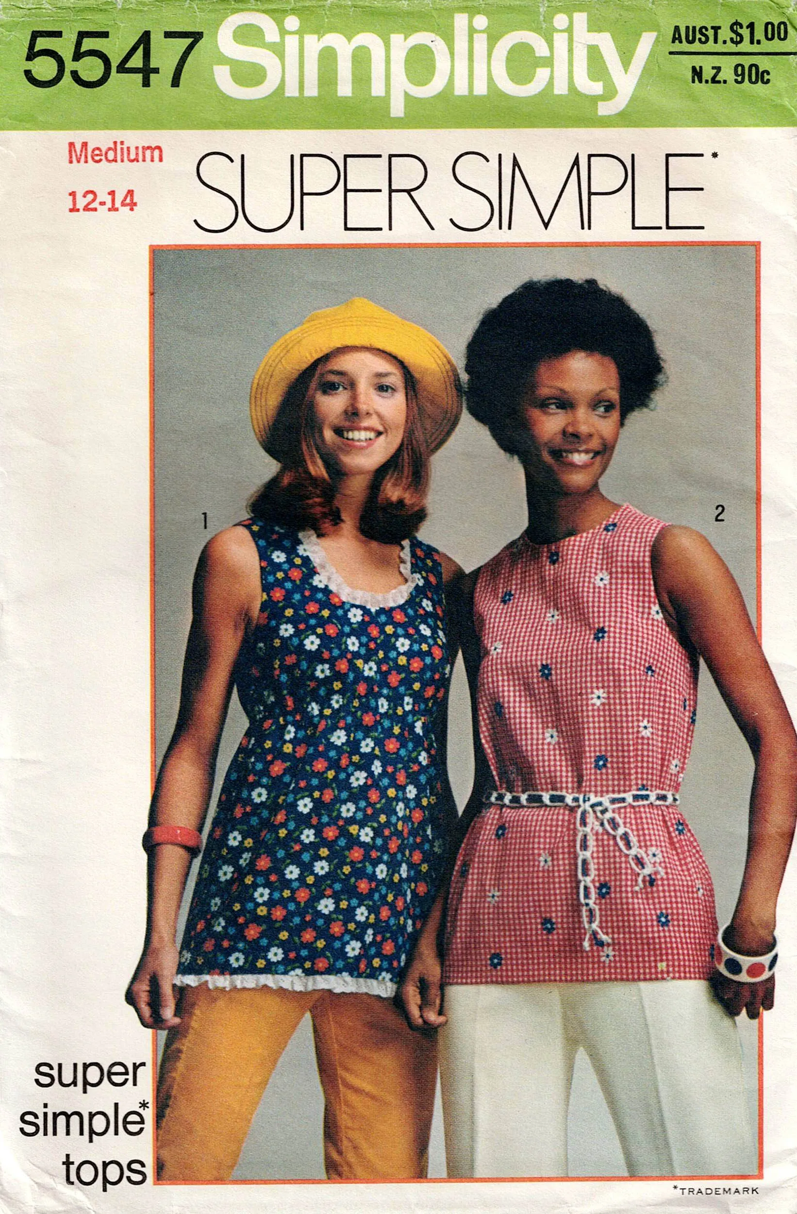 Simplicity 5547 EASY Pullover Summer Tops 1970s Vintage Sewing Pattern Size MED 12 - 14