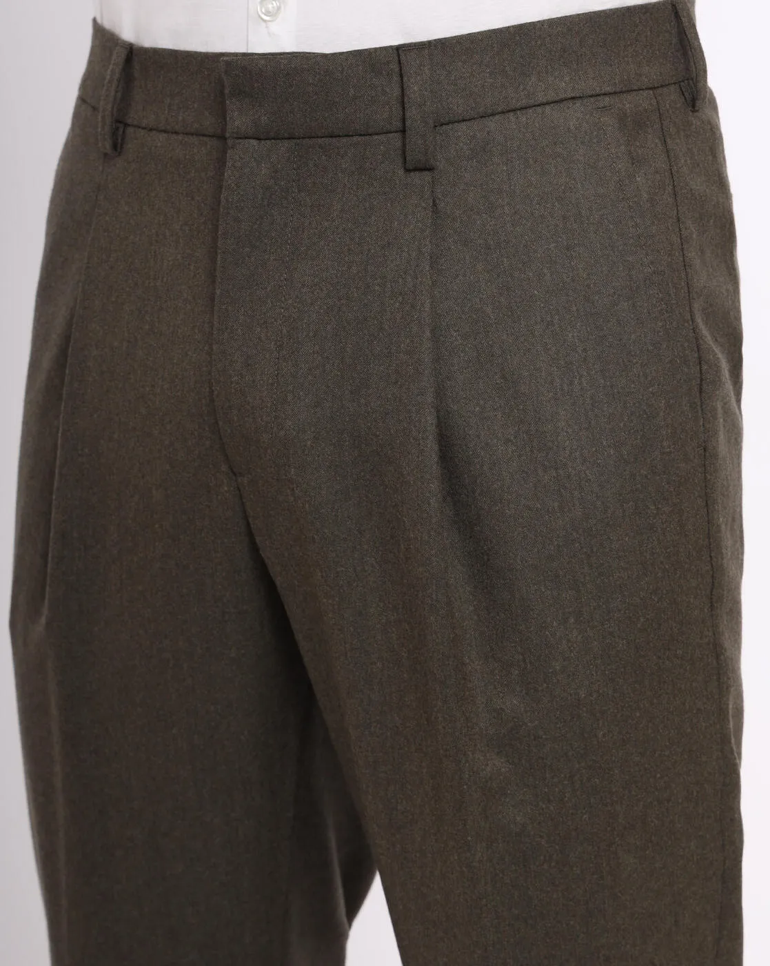 Single Pleat Wool Pants - Olive