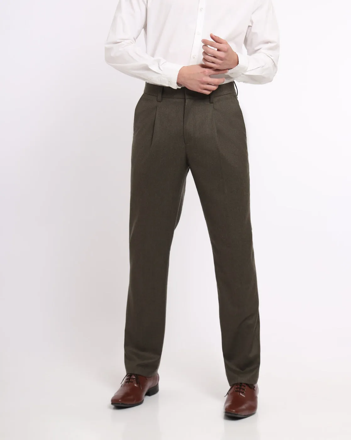 Single Pleat Wool Pants - Olive