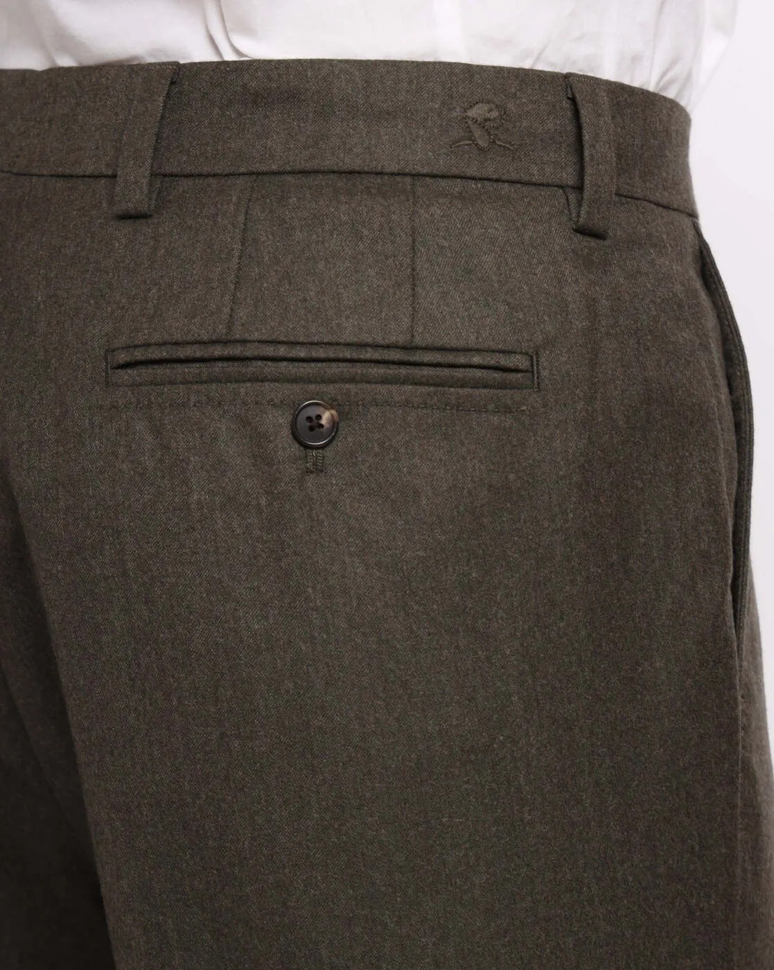 Single Pleat Wool Pants - Olive