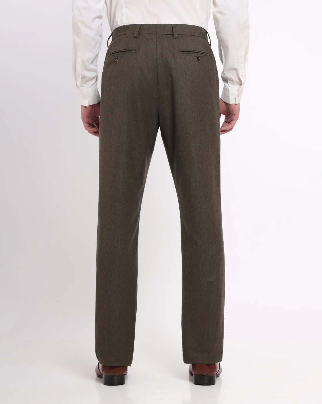 Single Pleat Wool Pants - Olive