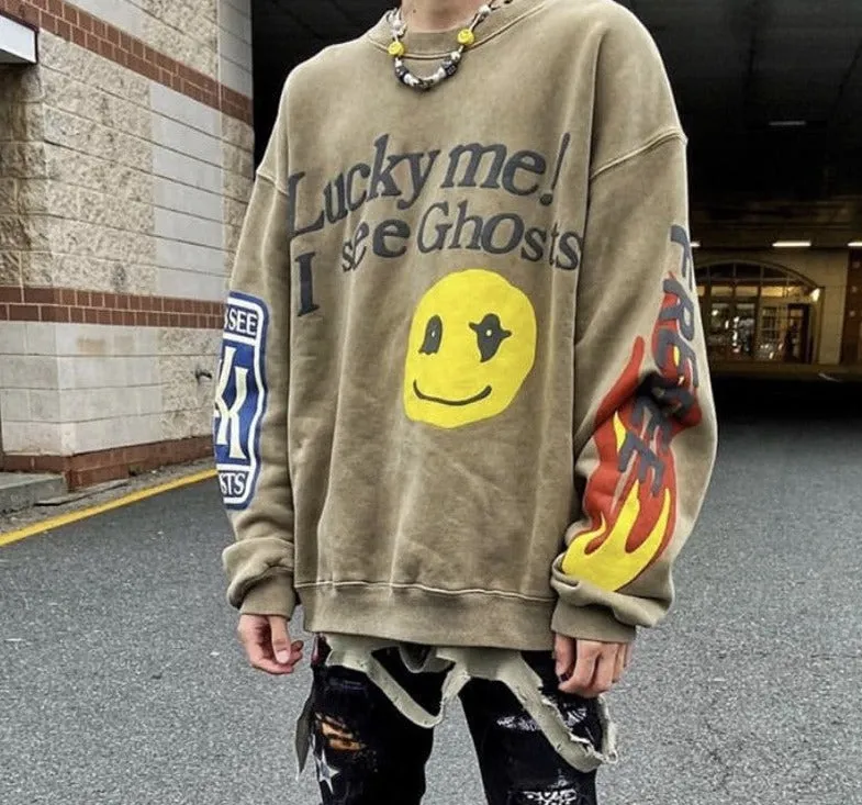 Sweatshirt  Hip Hop Smiley Face Round Neck for Men and Women Couples Wear