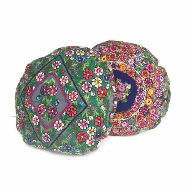 Up-cycled Moon Floral Huipil One-of-a-Kind Round Boho Pillow Cover - Guatemala