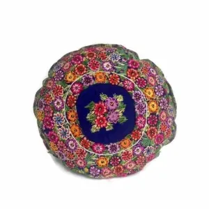 Up-cycled Moon Floral Huipil One-of-a-Kind Round Boho Pillow Cover - Guatemala