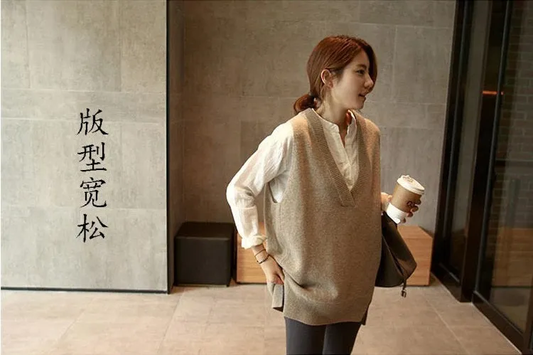 V neck Girls Pullover Vest Sweater Short Knitted Casual oversize Sweaters