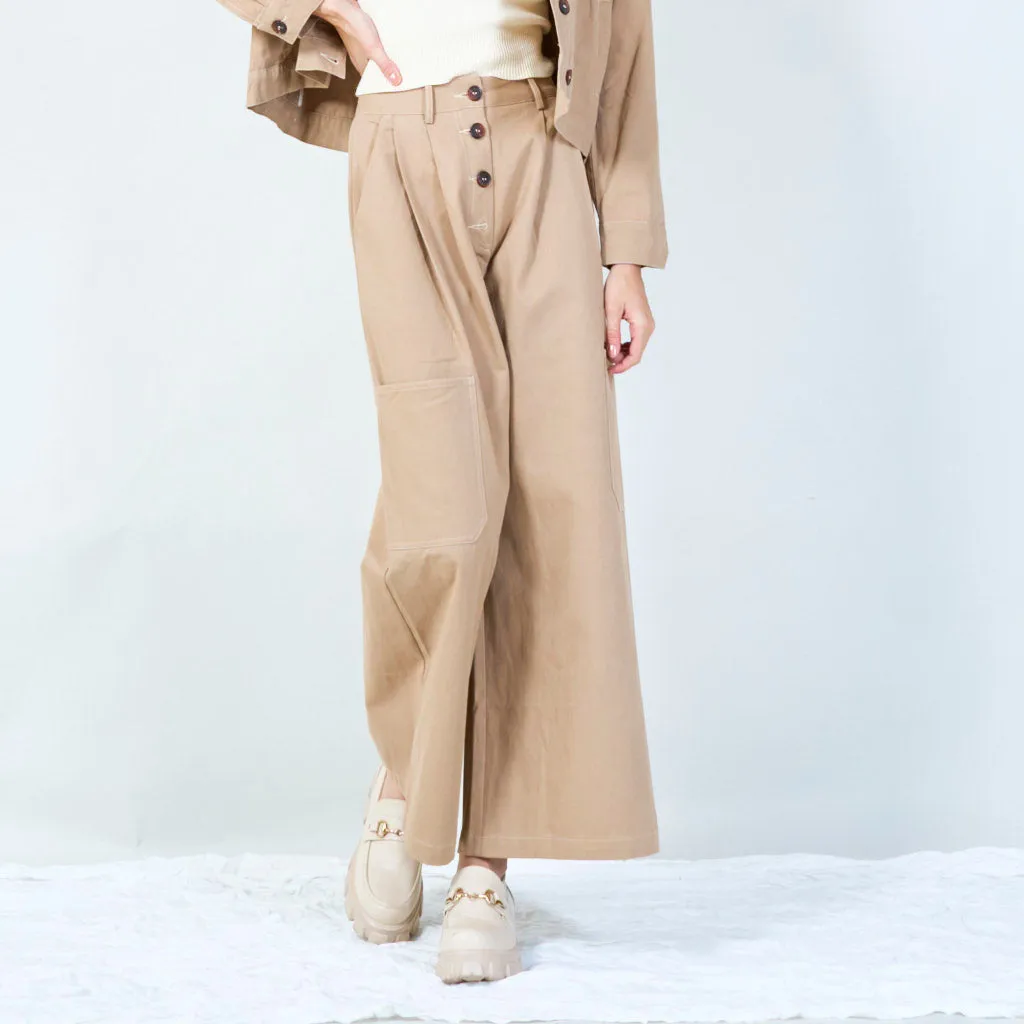 Wide-leg trousers with button front wholesale