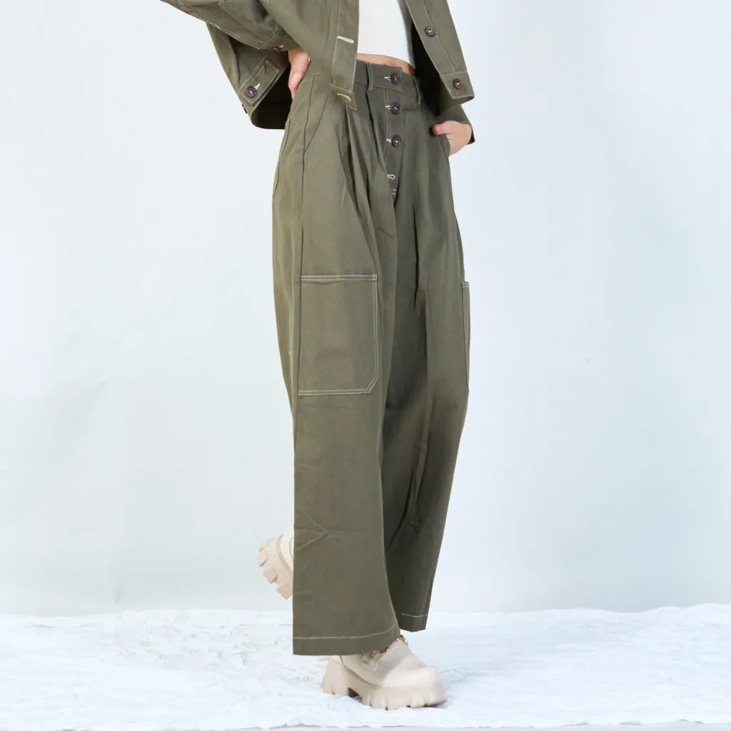 Wide-leg trousers with button front wholesale