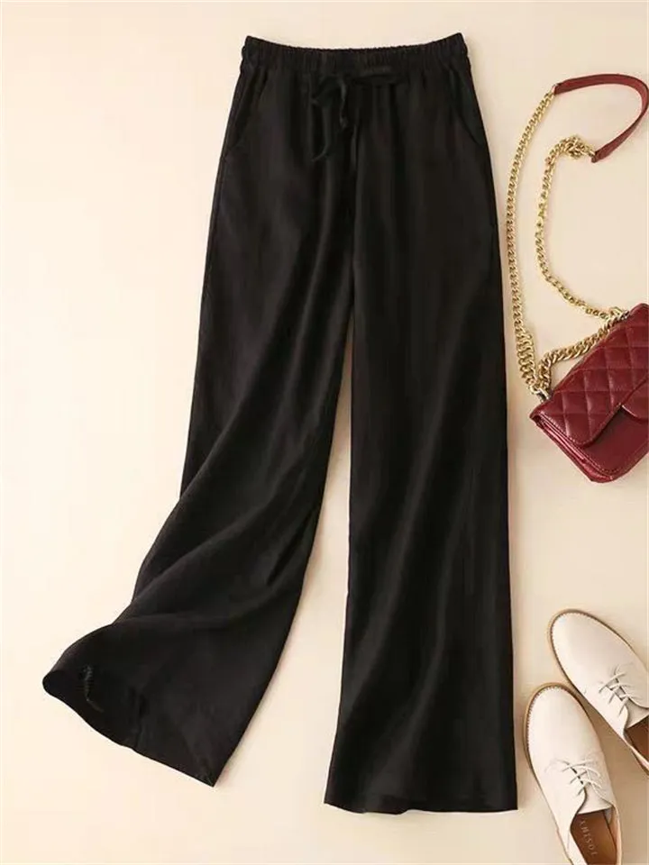 Women's High-rise Solid Color Cozy Relaxed Linen Pants